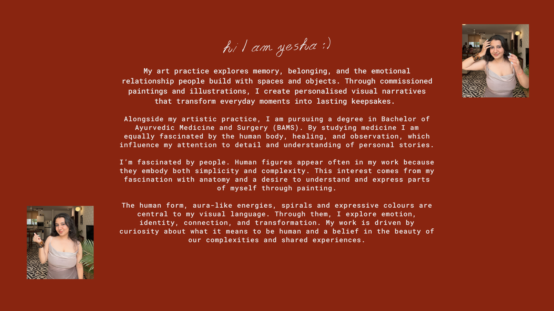 Hi, I am Yesha — about her art practice